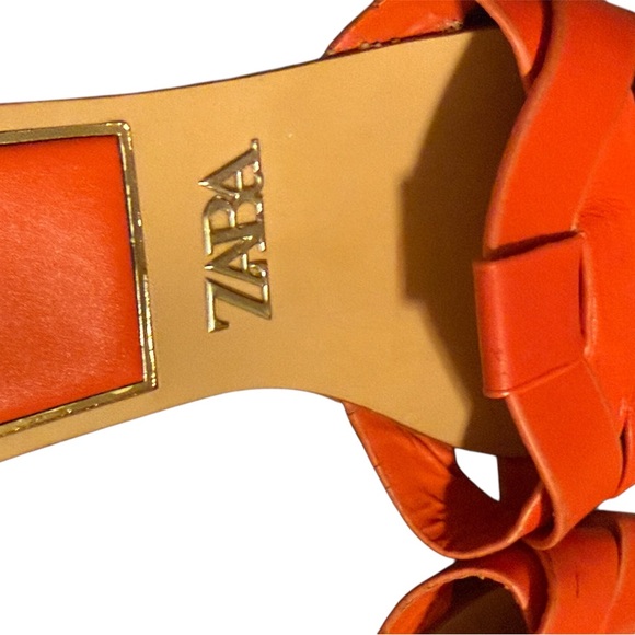 ZARA Low Heeled Crossed Leather Sandals – Orange 🍊 - Picture 6 of 8